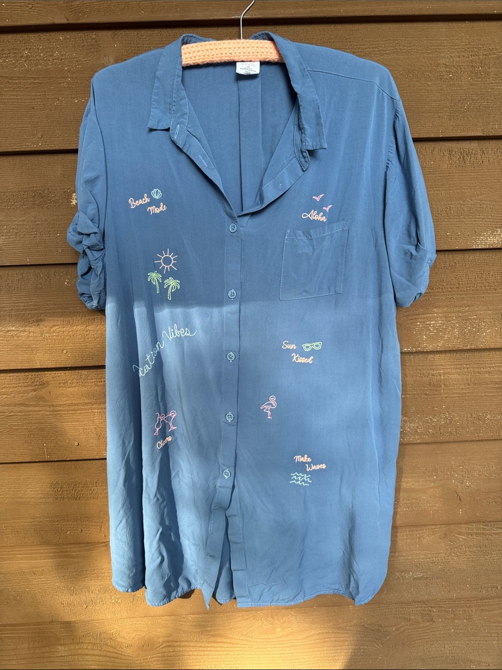 Jasmine & Ginger Blue Embroidered Beach Coverup Shirt size 1X